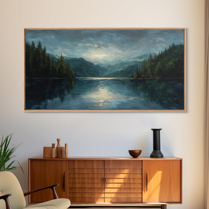 Mountain Lake with Sparkling Reflections Canvas Print, Impressionist Art, Statement Artwork, Living Room Decor, Impression, IMP-2x1-20