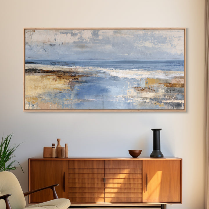 Soft Seaside Cliffs Framed Canvas Print, Impressionist Art, Large Wall Art, Living Room Decor, Impression, Abstract Painting, IMP-2x1-25