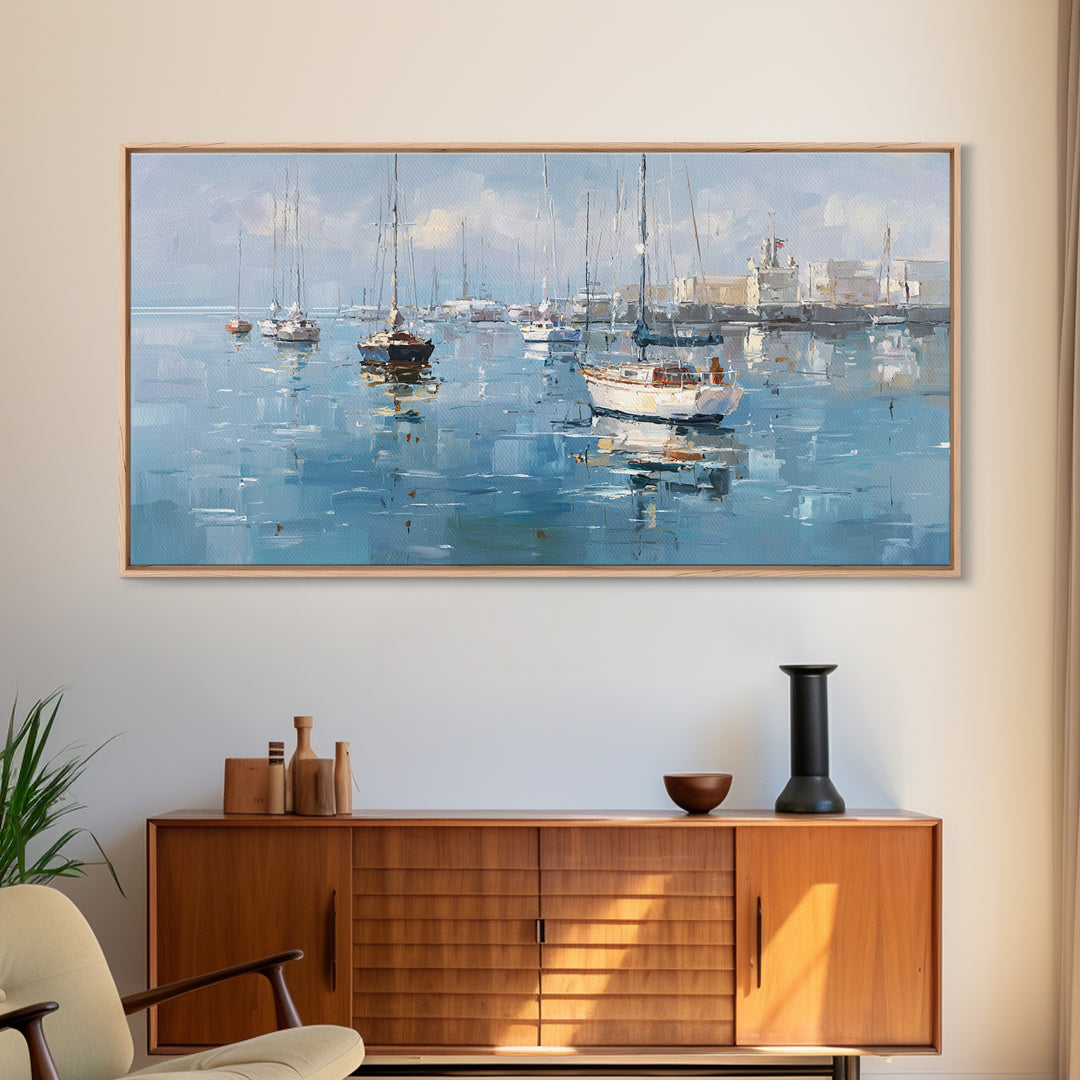 Sailboats on a Bright Sparkling Harbor Canvas Print, Impressionist Art, Original Art, Living Room Decor, Impression, IMP-2x1-29
