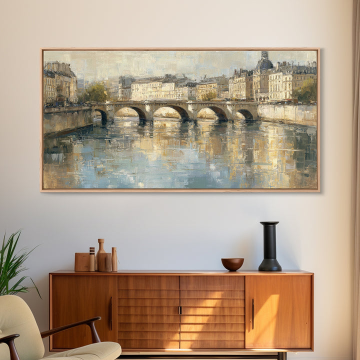 Paris Bridge Reflected Framed Canvas Print, Impressionist Art, Farmhouse Decor, Living Room Decor, Fine Art, Impression, IMP-2x1-3