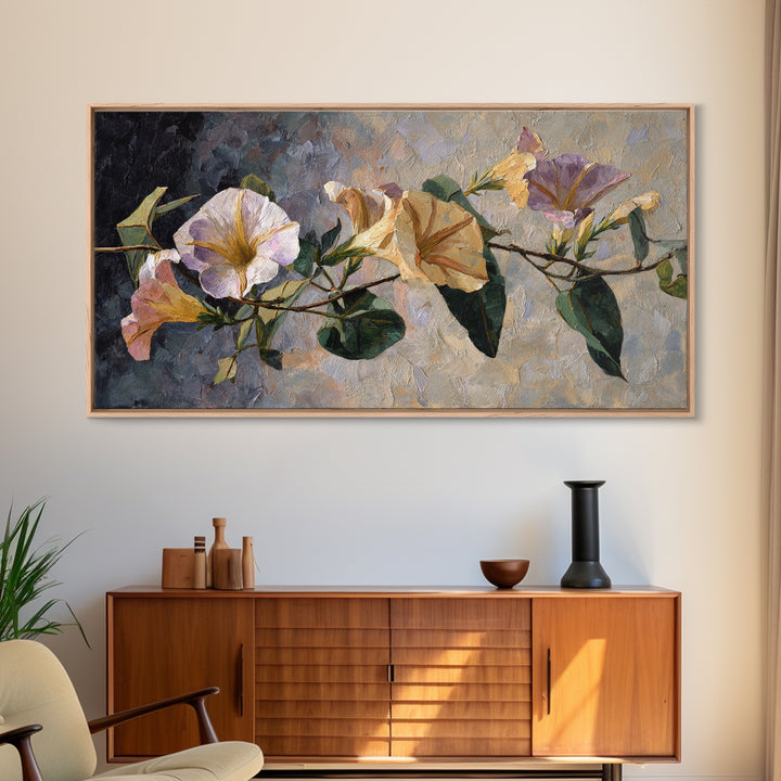 Caf Table with Flowers and Morning Light Canvas Print, Impressionist Art, Minimalist Decor, Living Room Decor, Impression, IMP-2x1-30