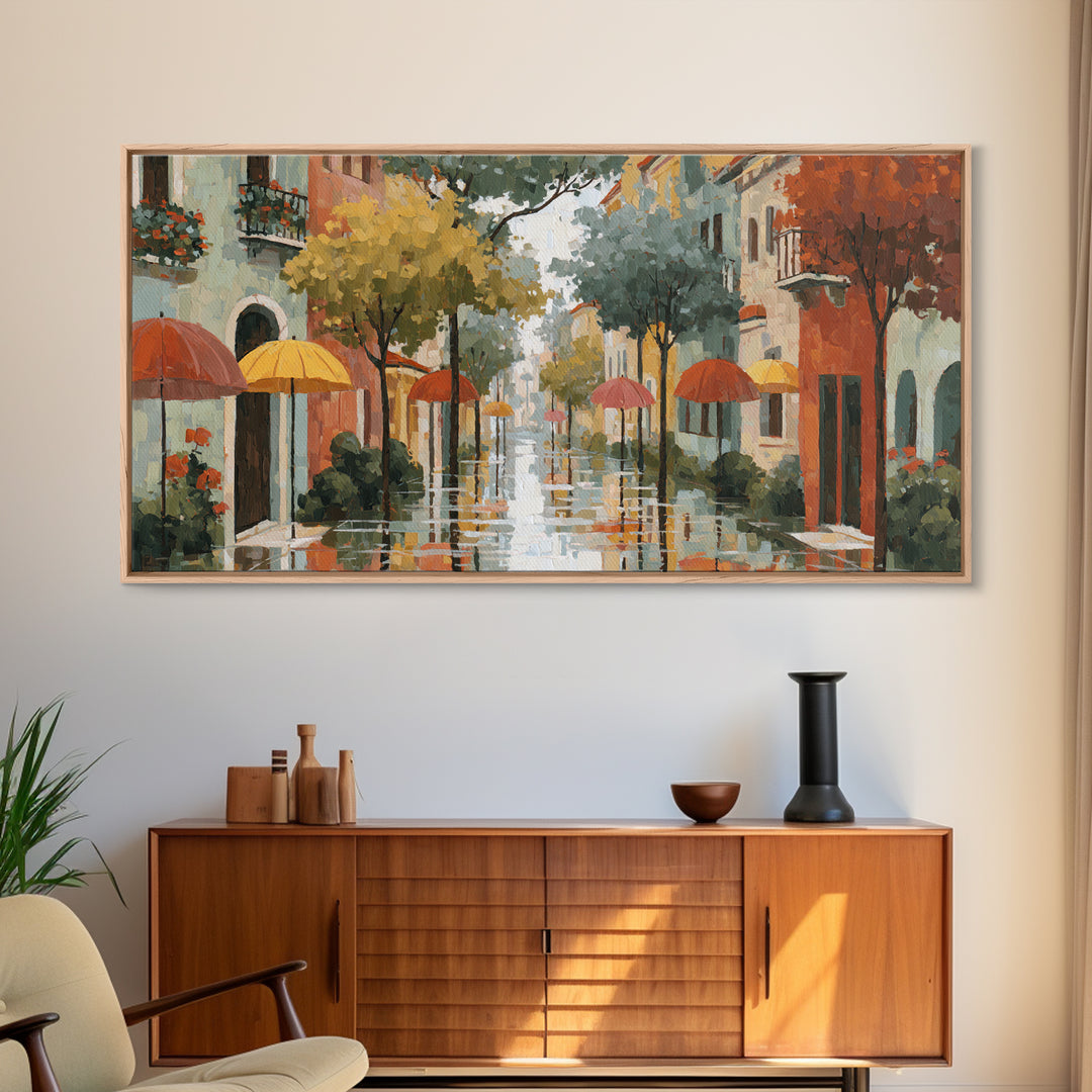 Rainy Boulevard with Umbrella Shapes Canvas Print, Impressionist Art, Living Room Decor, Abstract Art, Impression, IMP-2x1-41