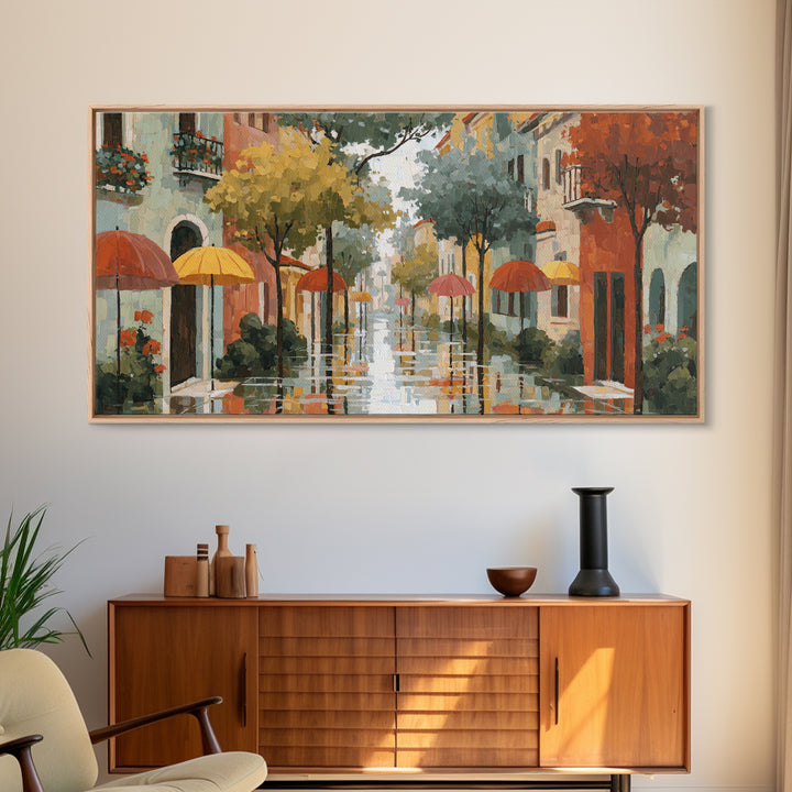 Rainy Boulevard with Umbrella Shapes Canvas Print, Impressionist Art, Living Room Decor, Abstract Art, Impression, IMP-2x1-41