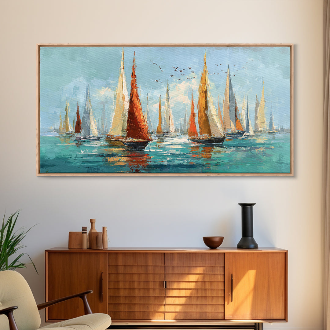 Sailboats on a Bright Sparkling Harbor Canvas Print, Impressionist Art, Original Art, Living Room Decor, Impression, IMP-2x1-5
