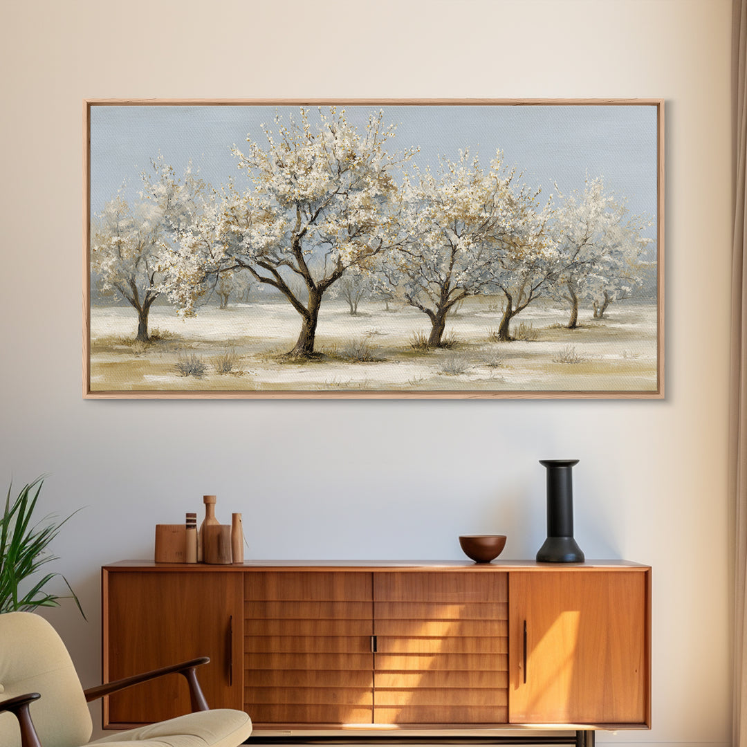 Spring Orchard with Blossoming Trees Framed Canvas Print, Impressionist Art, Painting, Living Room Decor, Fine Art, Impression, IMP-2x1-50