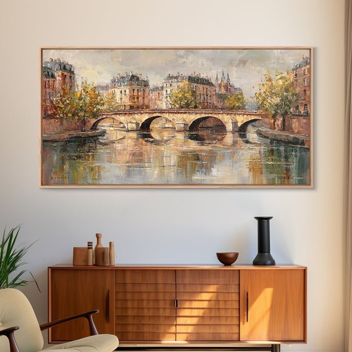 Paris Bridge Reflected Framed Canvas Print, Impressionist Art, Wall Art Framed, Living Room Decor, Watercolor Art, Impression, IMP-2x1-51