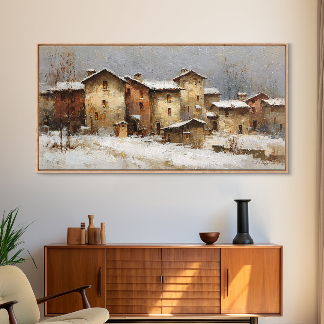Snowy Village with Warm Glowing Windows Canvas Print, Impressionist Art, Bedroom Decor, Living Room Decor, Fine Art, Impression, IMP-2x1-57