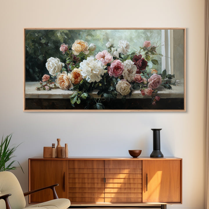 Caf Table with Flowers and Morning Light Canvas Print, Impressionist Art, Minimalist Decor, Living Room Decor, Impression, IMP-2x1-6