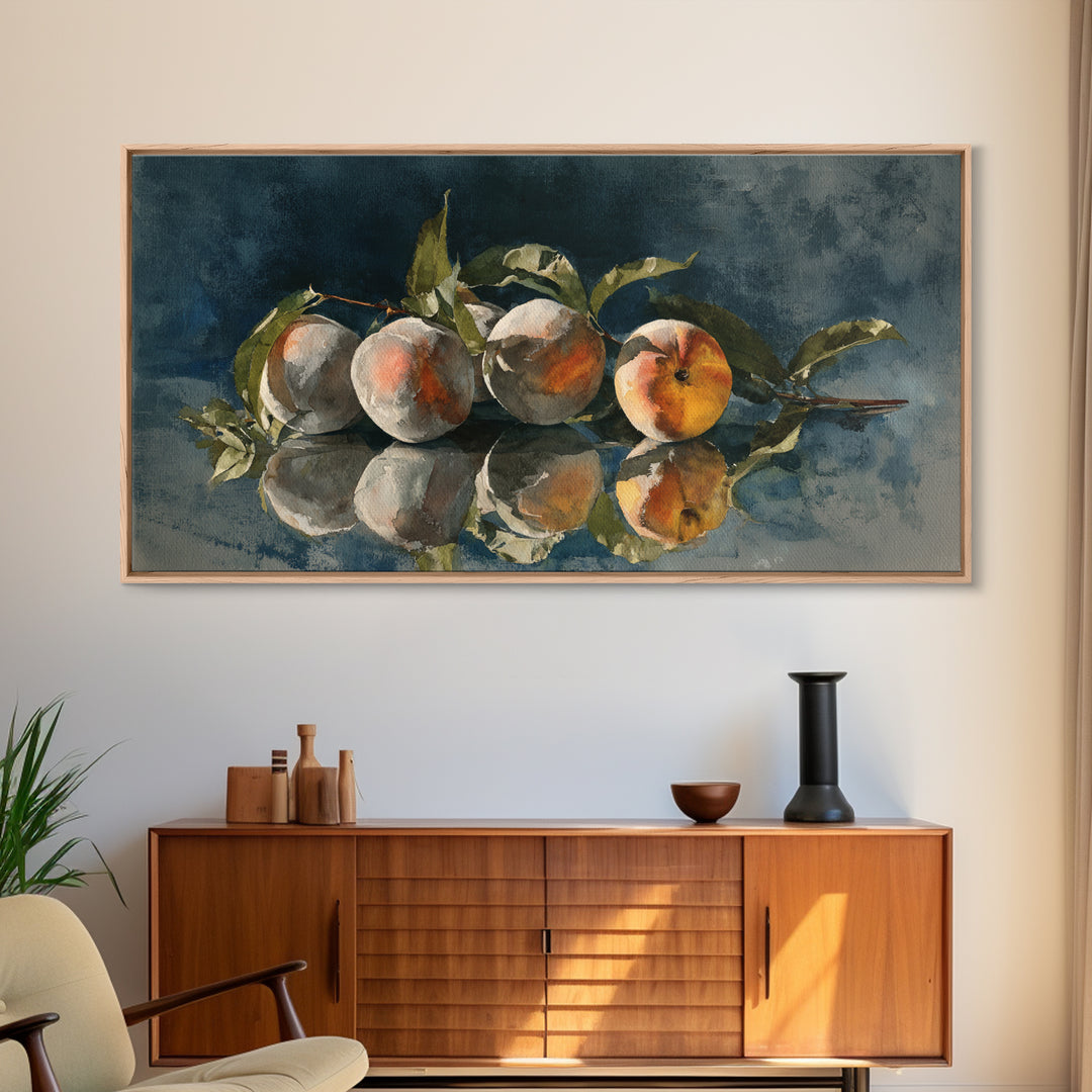 Still Life of Peaches Framed Canvas Print, Impressionist Art, Gallery Decor, Living Room Decor, Fine Art, Impression, IMP-2x1-67