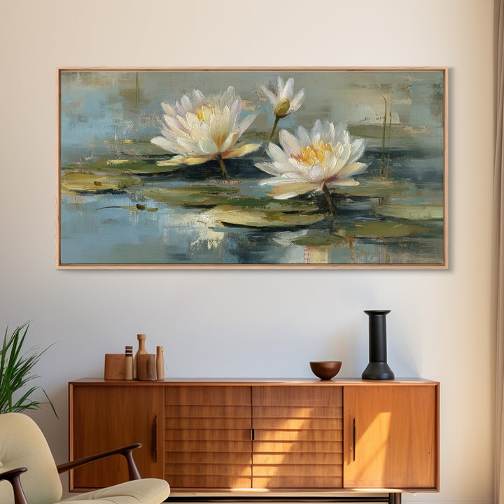 Water Lilies Floating on a Sunlit Pond Canvas Print, Impressionist Art, Living Room Wall Art, Living Room Decor, Impression, IMP-2x1-69