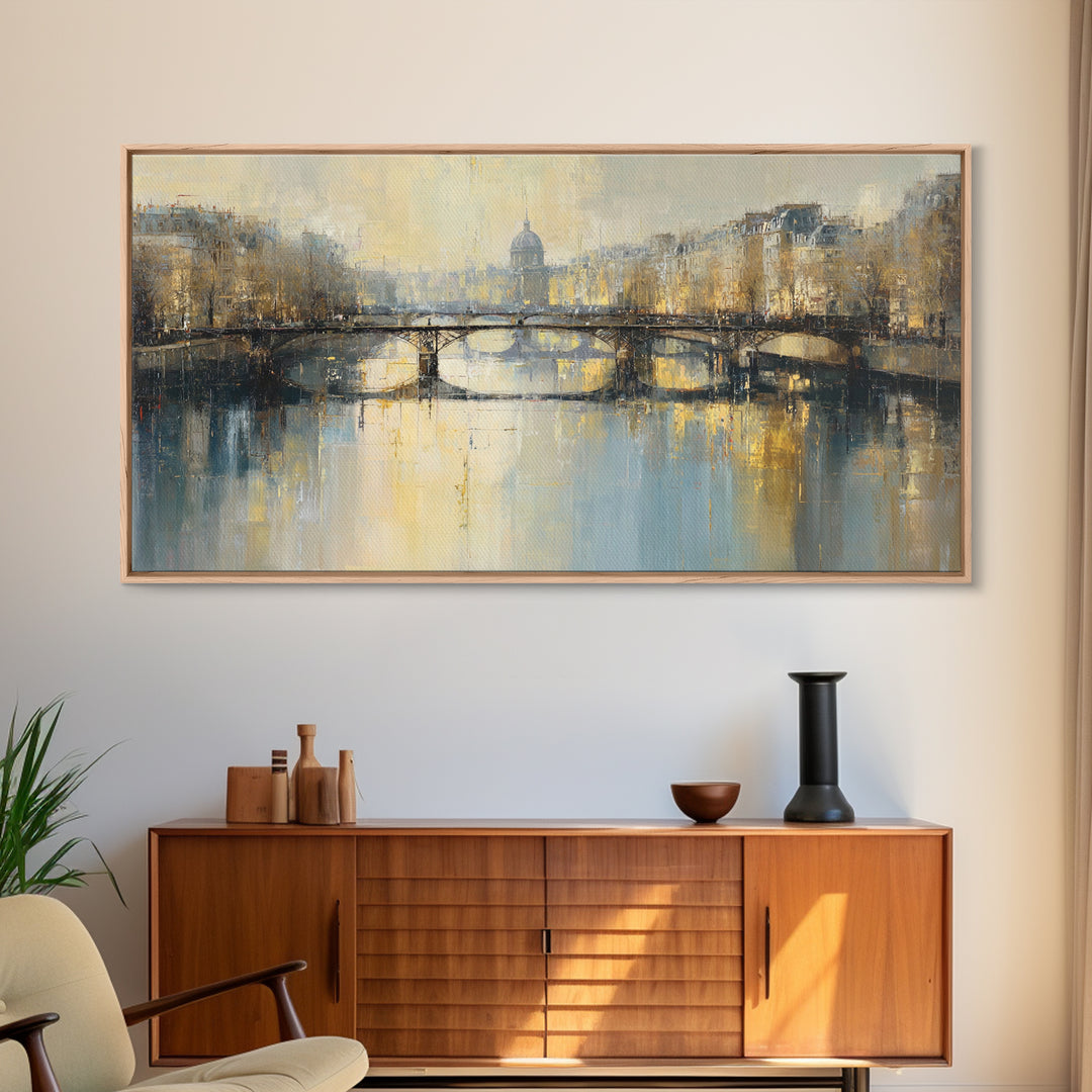 Paris Bridge Reflected Framed Canvas Print, Impressionist Art, Room Decor, Living Room Decor, Fine Art, Impression, IMP-2x1-75
