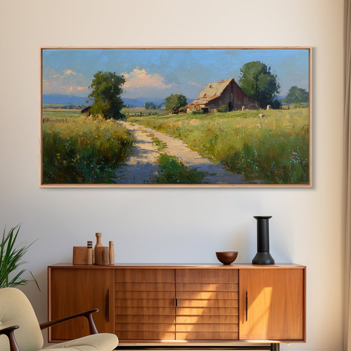 Country Lane with Flickering Sunlight Framed Canvas Print, Impressionist Art, Oil Painting, Living Room Decor, Impression, IMP-2x1-90