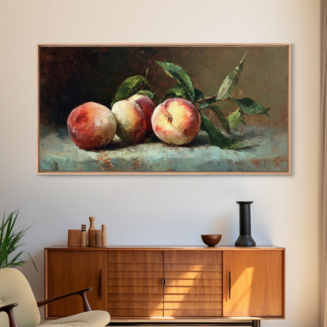 Still Life of Peaches Framed Canvas Print, Impressionist Art, Textured Wall Art, Living Room Decor, Fine Art, Impression, IMP-2x1-91