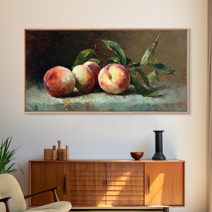 Still Life of Peaches Framed Canvas Print, Impressionist Art, Textured Wall Art, Living Room Decor, Fine Art, Impression, IMP-2x1-91