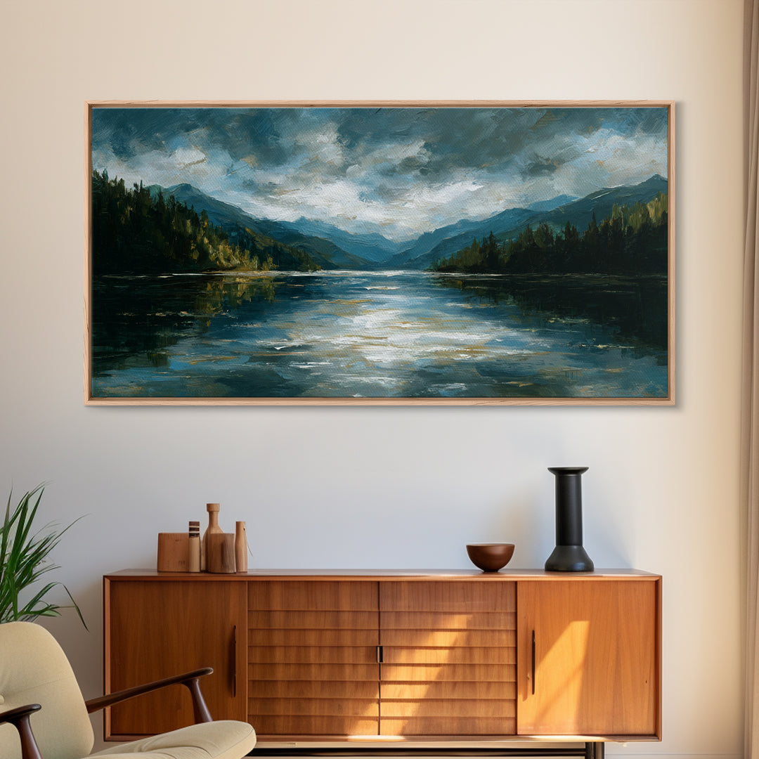 Mountain Lake with Sparkling Reflections Canvas Print, Impressionist Art, Horizontal Wall Art, Living Room Decor, Impression, IMP-2x1-92