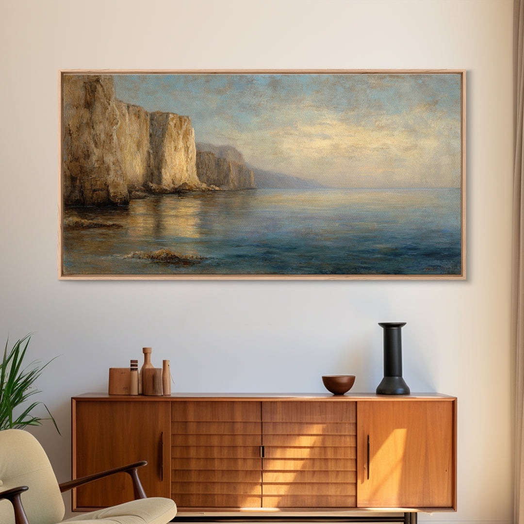 Soft Seaside Cliffs Framed Canvas Print, Impressionist Art, Coastal Wall Art, Living Room Decor, Fine Art, Impression, IMP-2x1-97