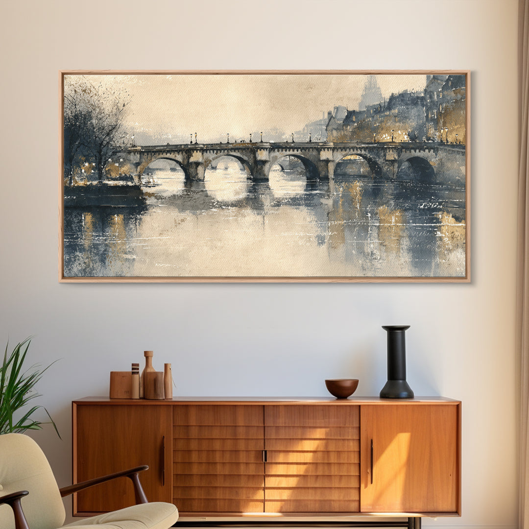 Paris Bridge Reflected Framed Canvas Print, Impressionist Art, Living Room Wall Art, Living Room Decor, Fine Art, Impression, IMP-2x1-99