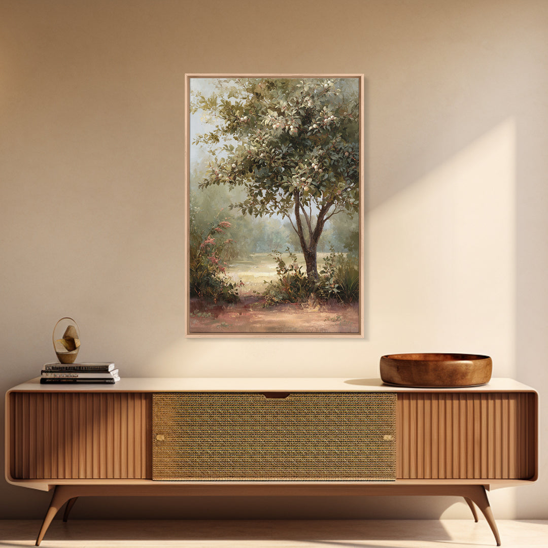Apple Tree in Summer Orchard Framed Canvas Print, Impressionist Art, Large Wall Art, Living Room Decor, Fine Art, Impression, IMP-2x3-1