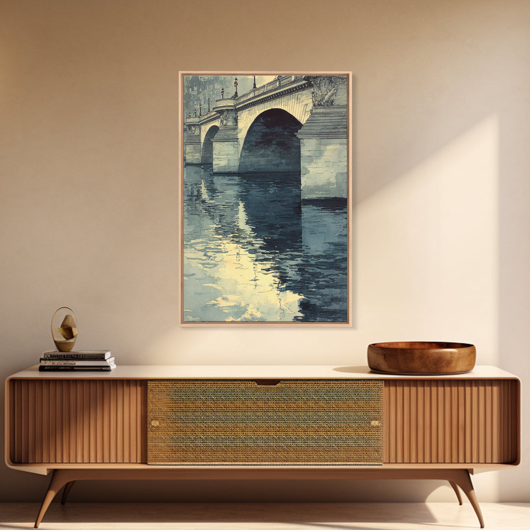 Paris Bridge Reflected Canvas Print, Impressionist Art, Minimalist Decor, Living Room Decor, Impression, Textured Wall Art, IMP-2x3-15