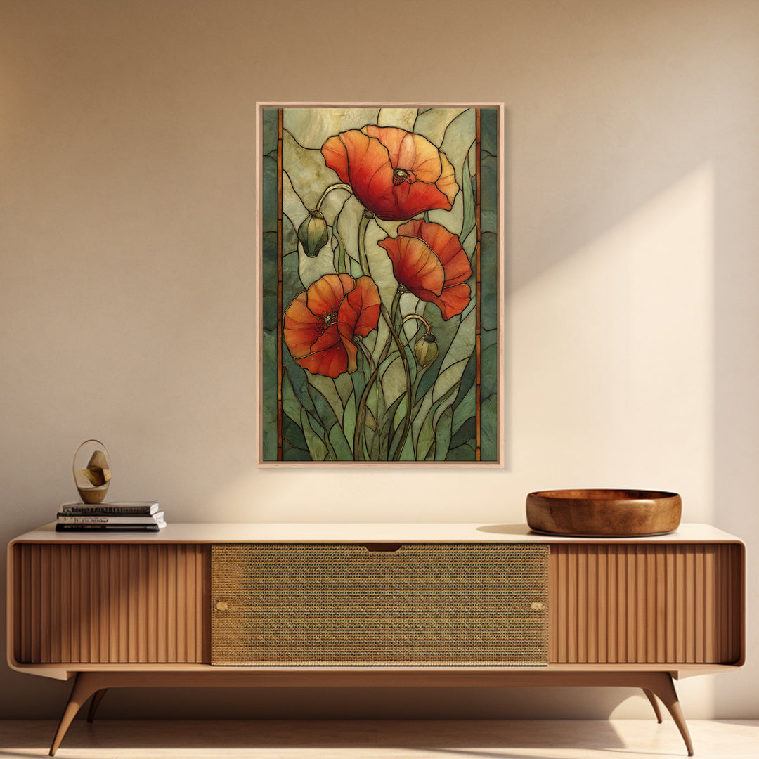 Poppies Blowing Through Green Grass Canvas Print, Impressionist Art, Horizontal Wall Art, Living Room Decor, Impression, IMP-2x3-20