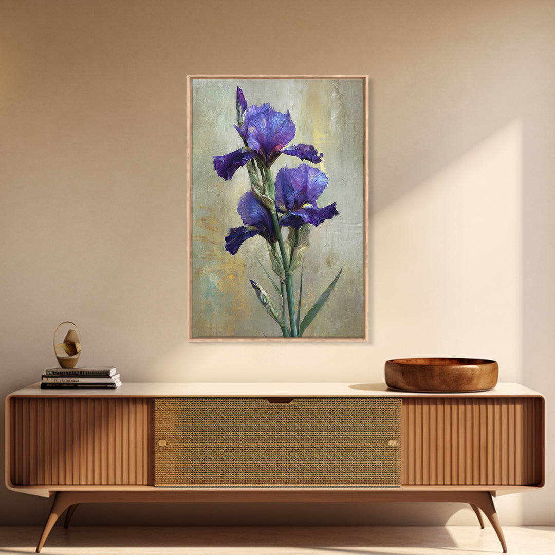 Iris Garden with Blue Violet Strokes Framed Canvas Print, Impressionist Art, Modern Art, Living Room Decor, Oil Painting, IMP-2x3-28