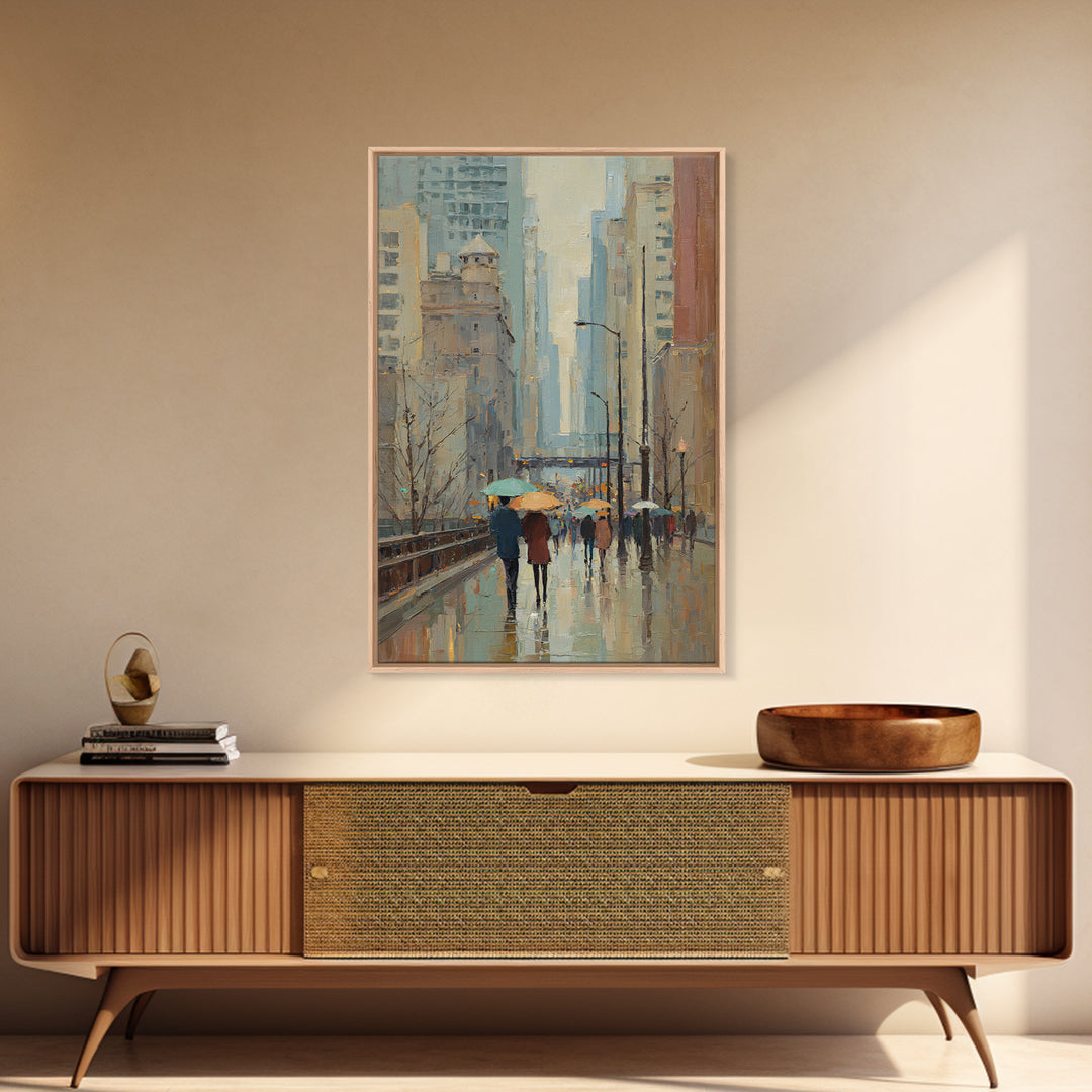 Rainy Boulevard with Umbrella Shapes Canvas Print, Impressionist Art, Original Art, Living Room Decor, Abstract Art, Impression, IMP-2x3-29
