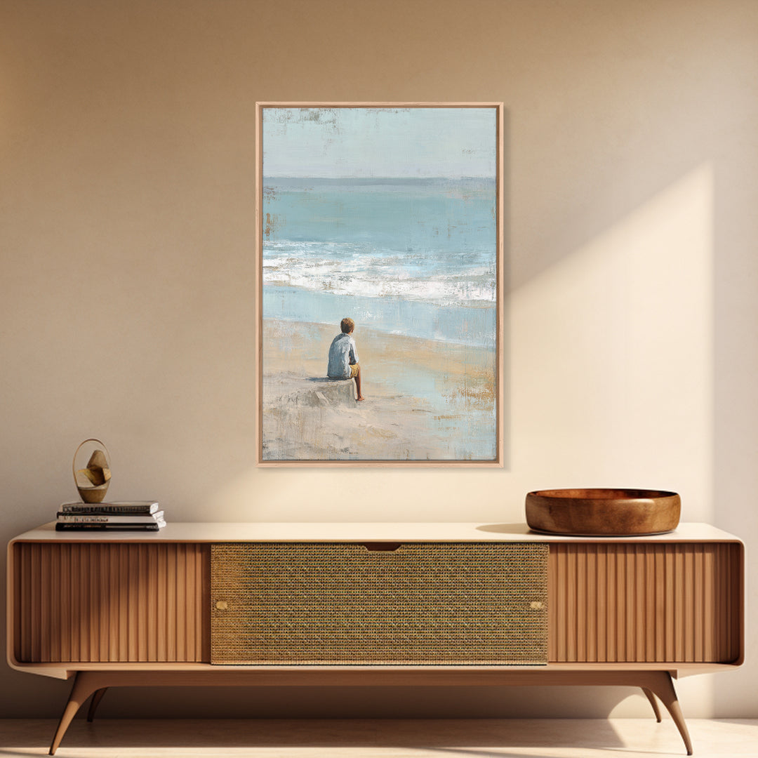 Coastal Beach Figures Framed Canvas Print, Impressionist Art, Room Decor, Living Room Decor, Oil Painting, Impression, IMP-2x3-3
