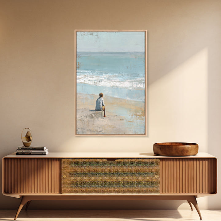 Coastal Beach Figures Framed Canvas Print, Impressionist Art, Room Decor, Living Room Decor, Oil Painting, Impression, IMP-2x3-3