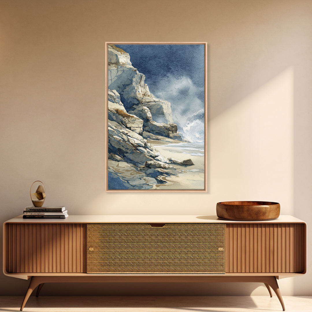Soft Seaside Cliffs Framed Canvas Print, Impressionist Art, Textured Wall Art, Living Room Decor, Fine Art, Impression, IMP-2x3-37