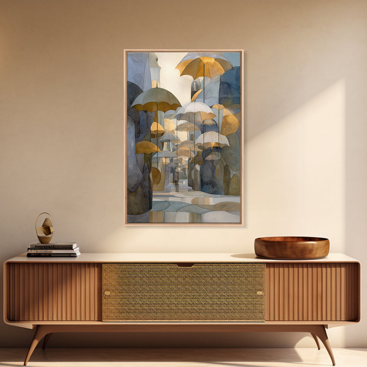 Rainy Boulevard with Umbrella Shapes Canvas Print, Impressionist Art, Original Art, Living Room Decor, Abstract Art, Impression, IMP-2x3-5