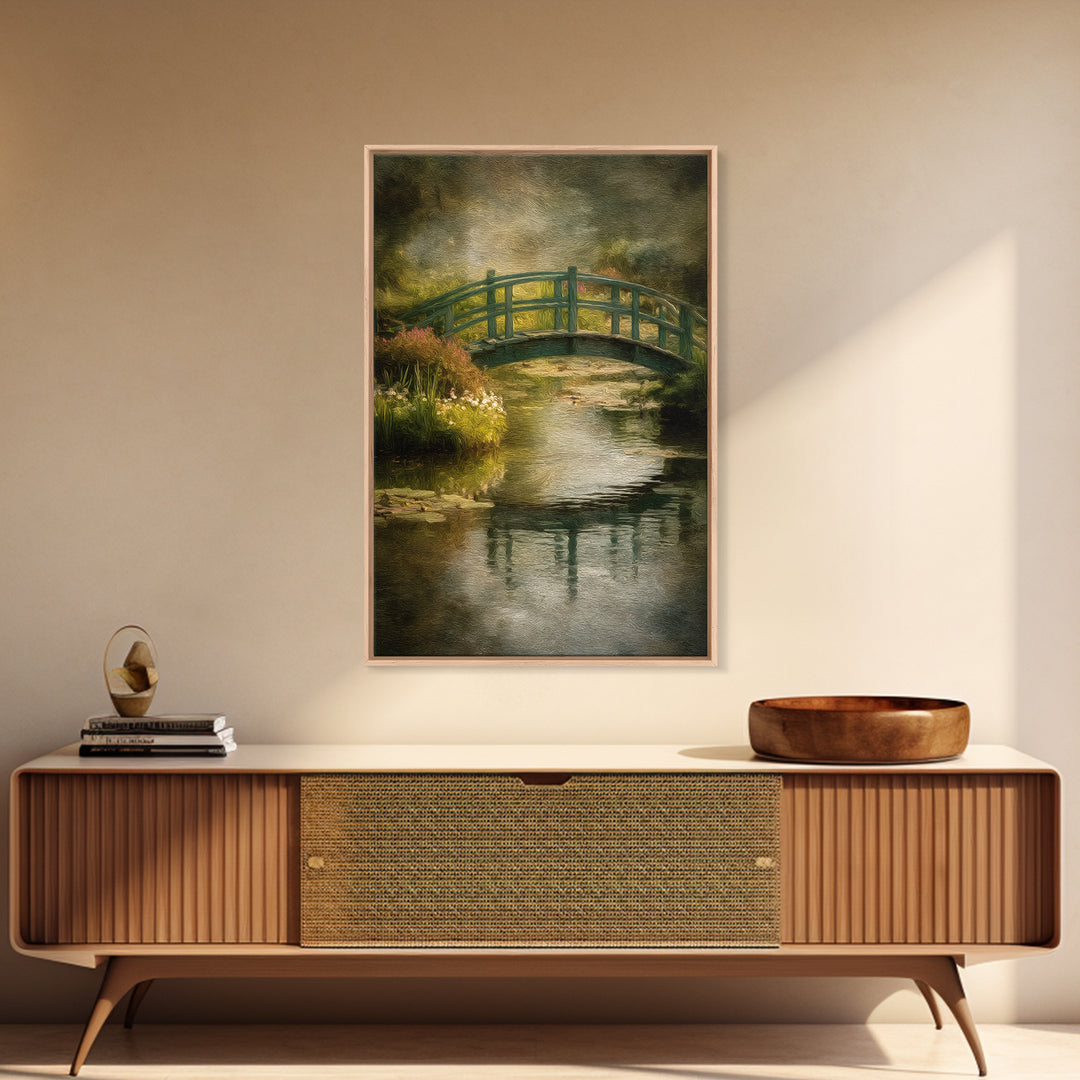 Water Garden Bridge Canvas Print, Impressionist Art, Painting, Living Room Decor, Oil Painting, Impression, Wall Art Framed, IMP-2x3-50