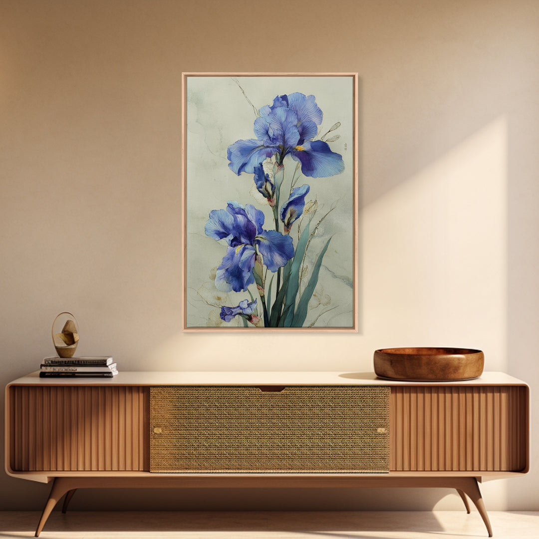 Iris Garden with Blue Violet Strokes Framed Canvas Print, Impressionist Art, Wall Decor, Living Room Decor, Impression, IMP-2x3-52