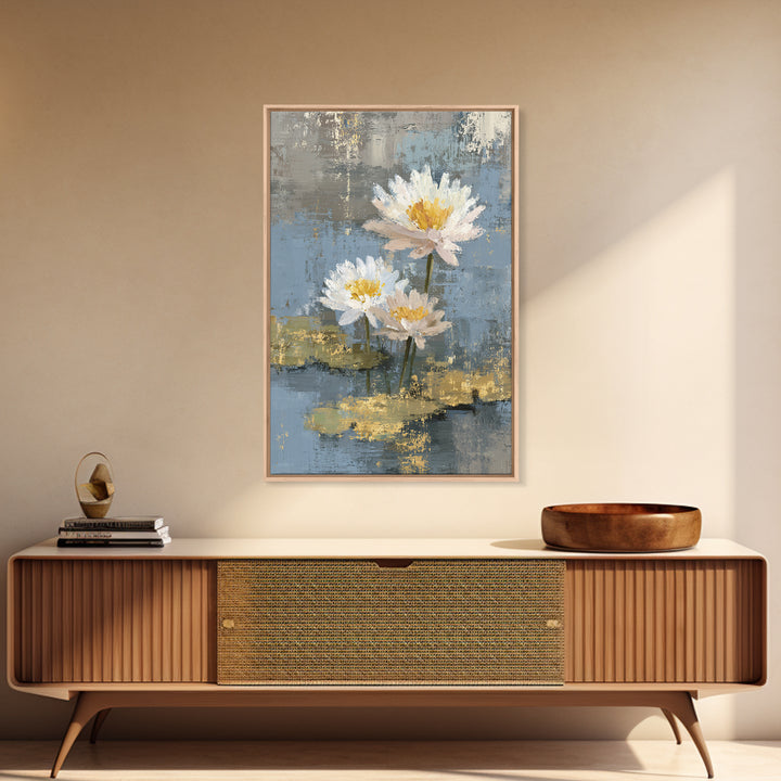 Water Lilies Floating on a Sunlit Pond Canvas Print, Impressionist Art, Floral Wall Art, Living Room Decor, Oil Painting, IMP-2x3-57