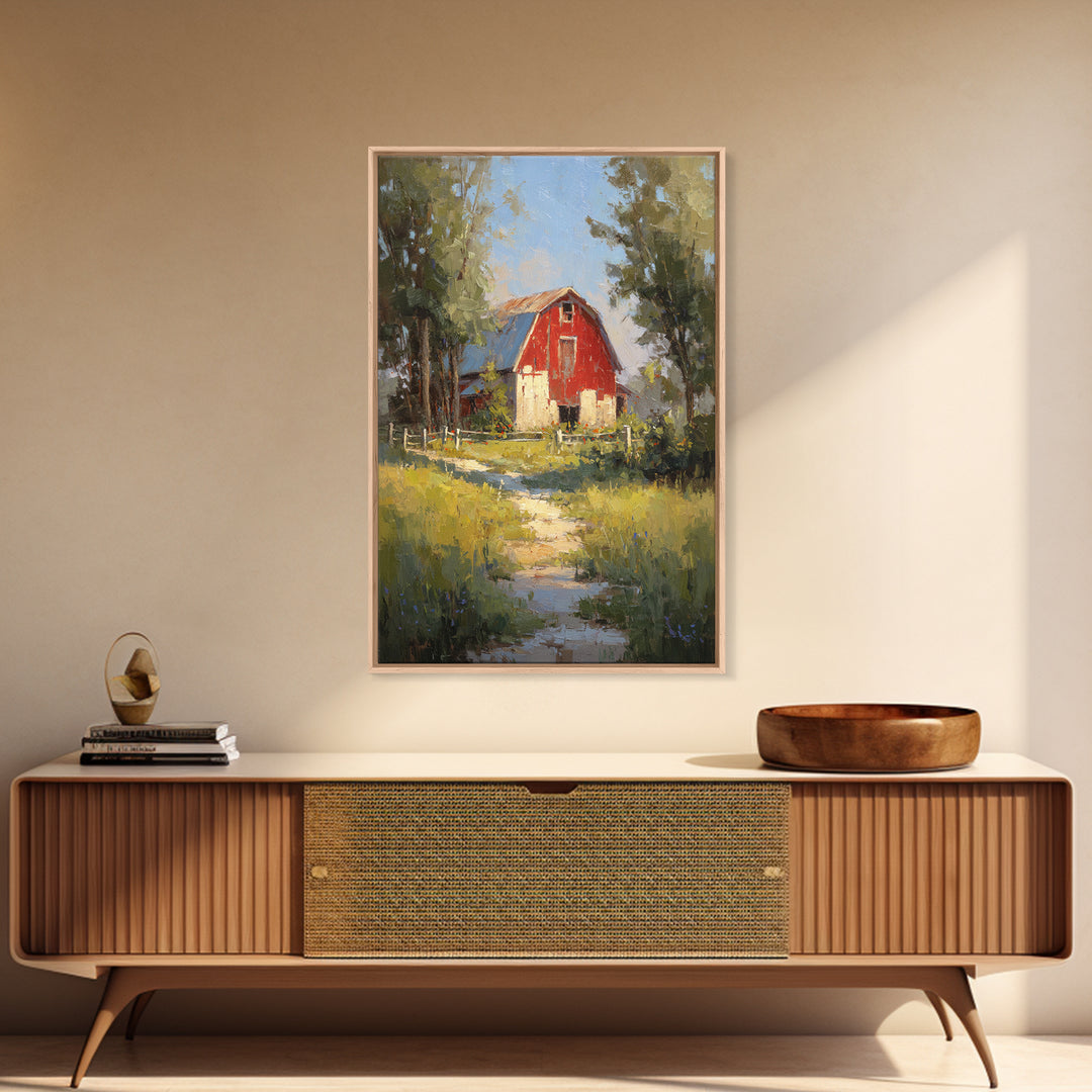 Country Lane with Flickering Sunlight Framed Canvas Print, Impressionist Art, Minimalist Decor, Living Room Decor, Impression, IMP-2x3-6