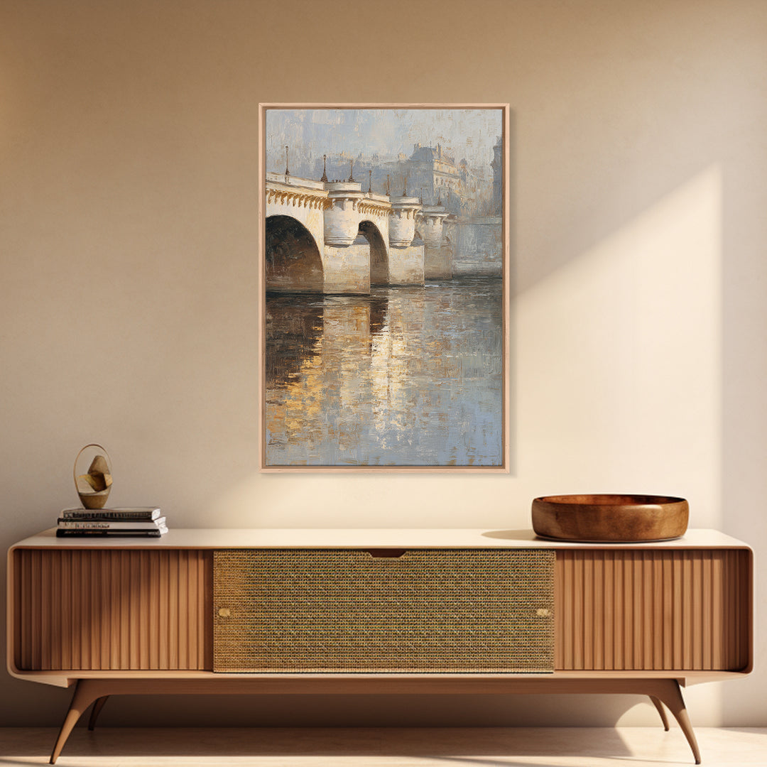 Paris Bridge Reflected Framed Canvas Print, Impressionist Art, Wall Art Framed, Living Room Decor, Watercolor Art, Impression, IMP-2x3-63