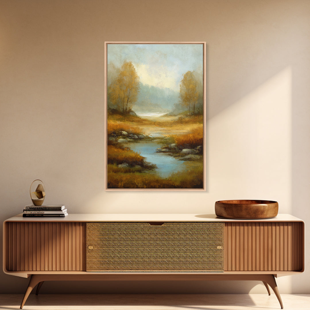 Misty Riverbank with Willow Trees Canvas Print, Impressionist Art, Modern Wall Art, Living Room Decor, Fine Art, Impression, IMP-2x3-67