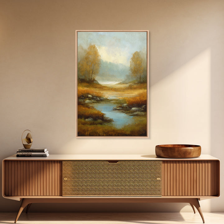 Misty Riverbank with Willow Trees Canvas Print, Impressionist Art, Modern Wall Art, Living Room Decor, Fine Art, Impression, IMP-2x3-67