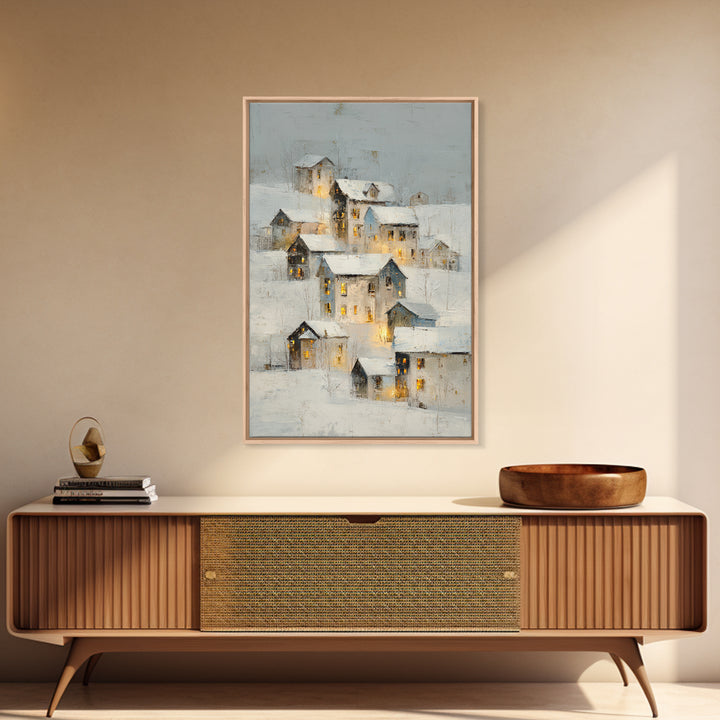 Snowy Village with Warm Glowing Windows Canvas Print, Impressionist Art, Living Room Wall Art, Living Room Decor, Impression, IMP-2x3-69