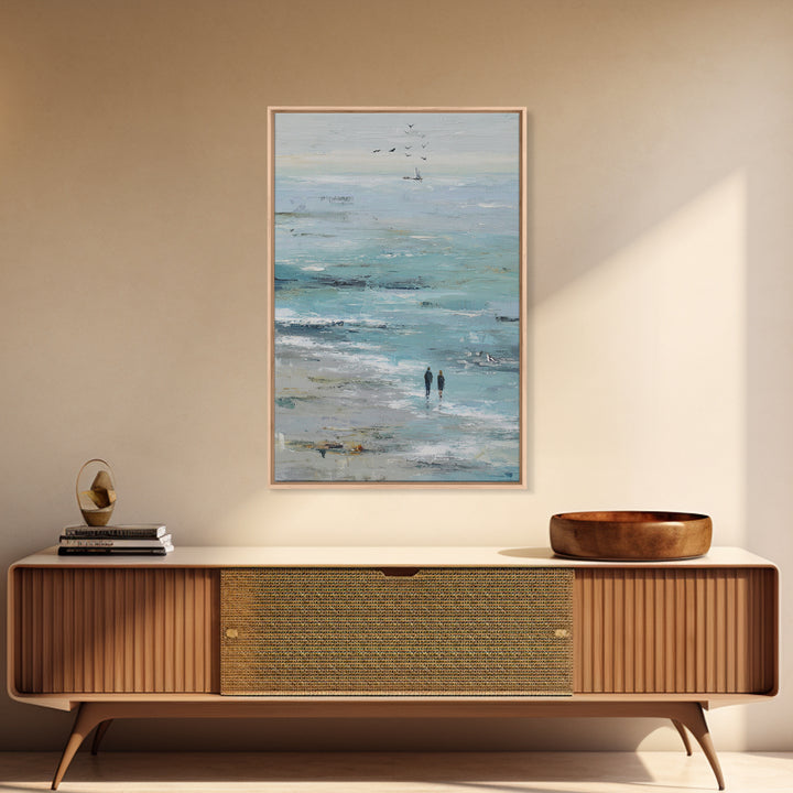 Coastal Beach Figures Framed Canvas Print, Impressionist Art, Living Room Wall Art, Living Room Decor, Fine Art, Impression, IMP-2x3-75