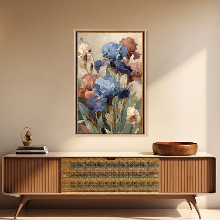 Iris Garden with Blue Violet Strokes Framed Canvas Print, Impressionist Art, Landscape Wall Art, Living Room Decor, Impression, IMP-2x3-76