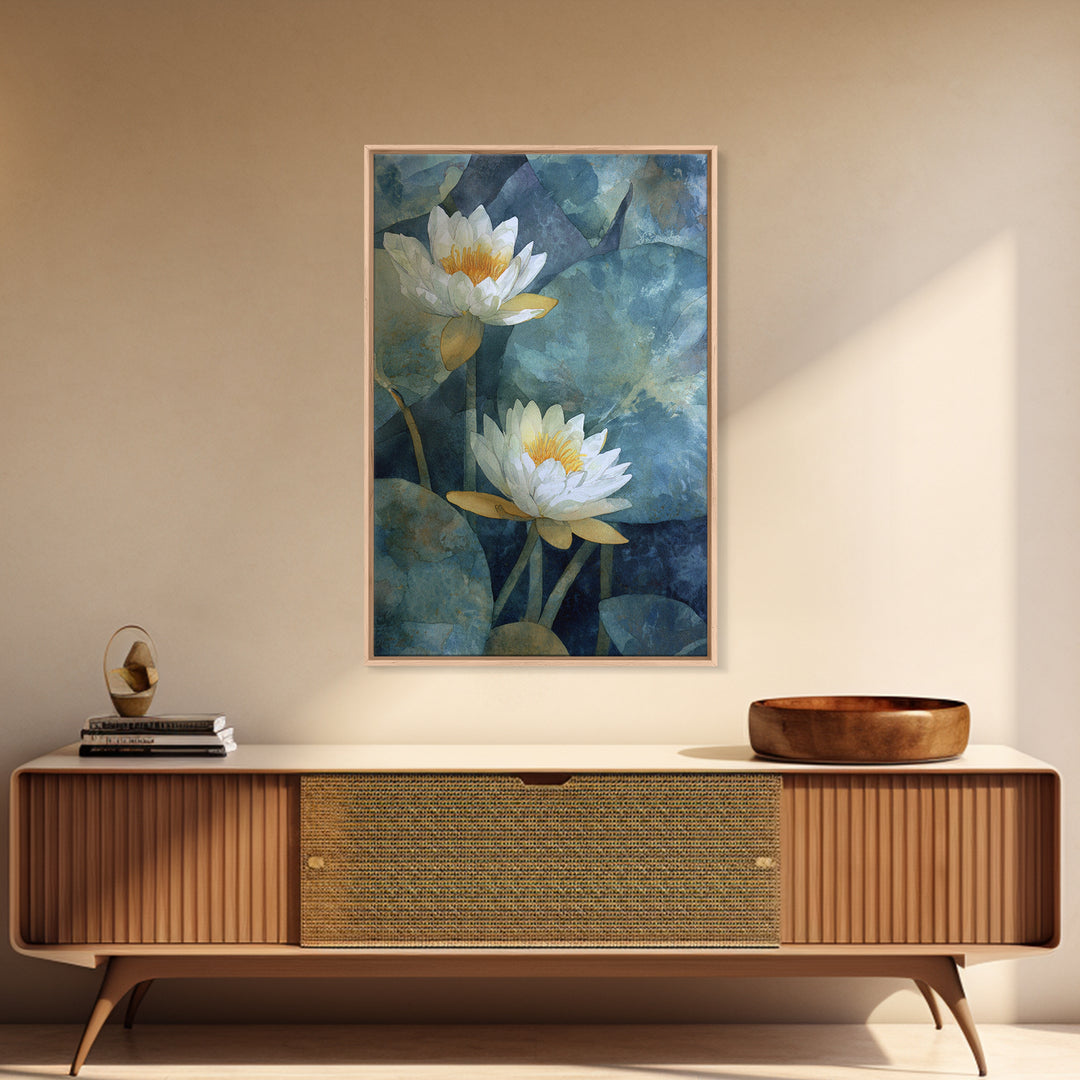 Water Lilies Floating on a Sunlit Pond Canvas Print, Impressionist Art, Floral Wall Art, Living Room Decor, Oil Painting, IMP-2x3-81