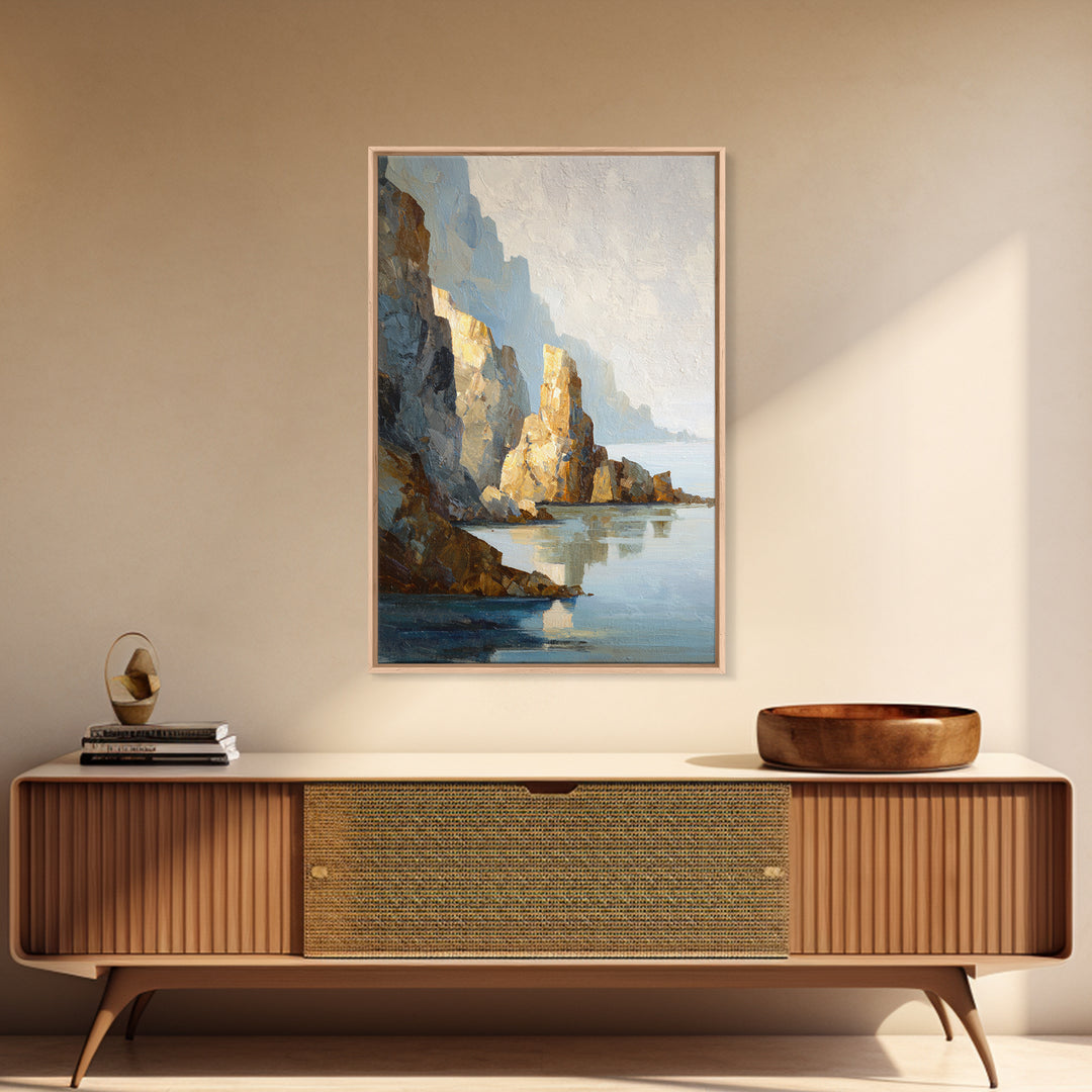 Soft Seaside Cliffs Framed Canvas Print, Impressionist Art, Modern Art, Living Room Decor, Impression, Statement Artwork, IMP-2x3-85