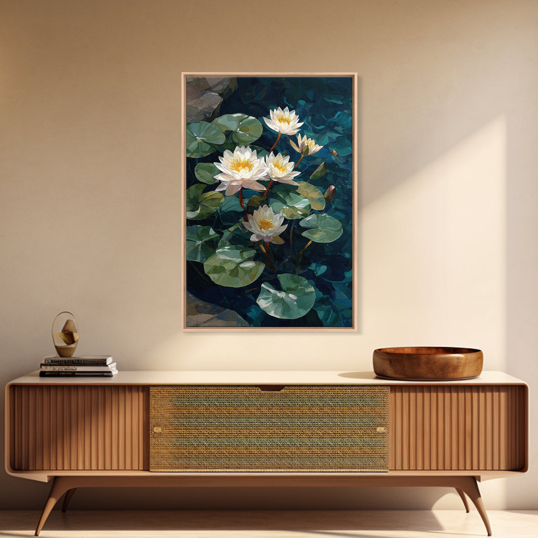 Water Lilies Floating on a Sunlit Pond Canvas Print, Impressionist Art, Bedroom Decor, Living Room Decor, Fine Art, Impression, IMP-2x3-9