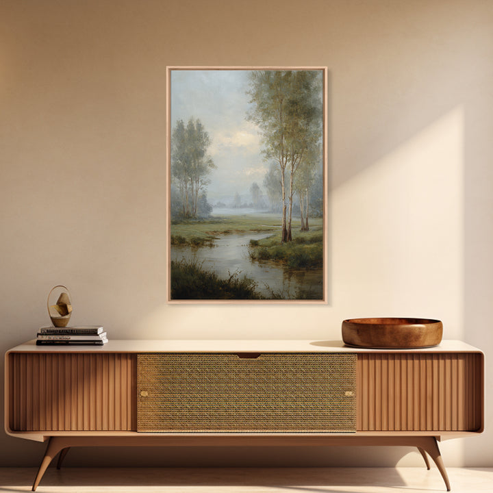 Misty Riverbank with Willow Trees Canvas Print, Impressionist Art, Flower Print, Living Room Decor, Fine Art, Impression, IMP-2x3-91