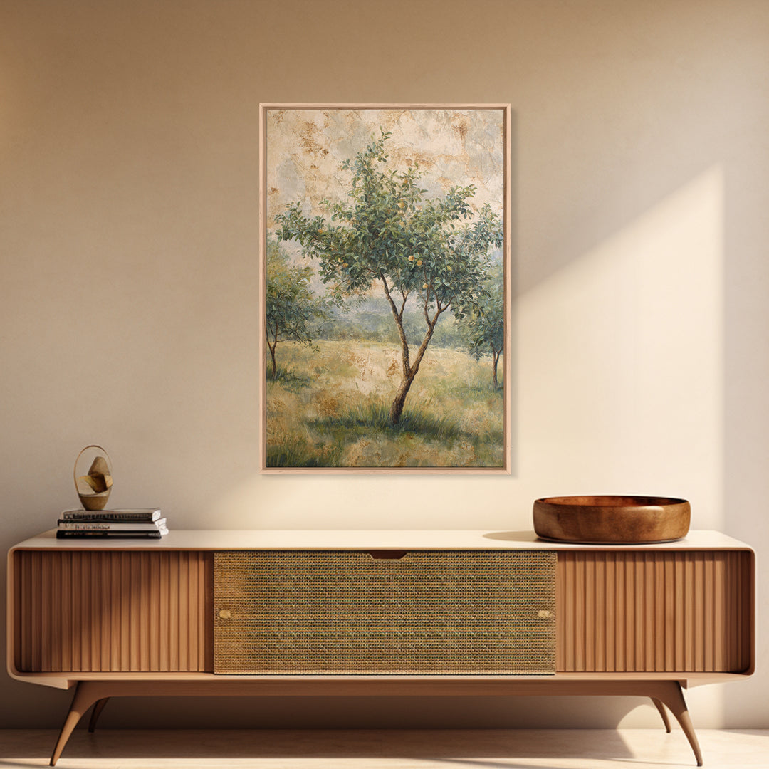Apple Tree in Summer Orchard Framed Canvas Print, Impressionist Art, Coastal Wall Art, Living Room Decor, Fine Art, Impression, IMP-2x3-97