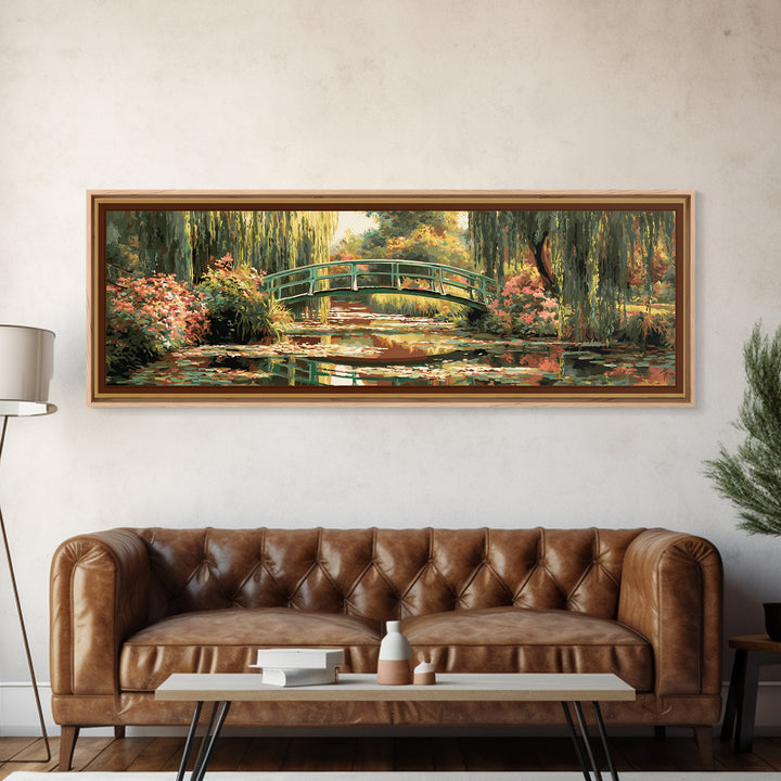Water Garden Bridge Framed Canvas Print, Impressionist Art, Original Painting, Living Room Decor, Fine Art, Impression, IMP-3x1-10