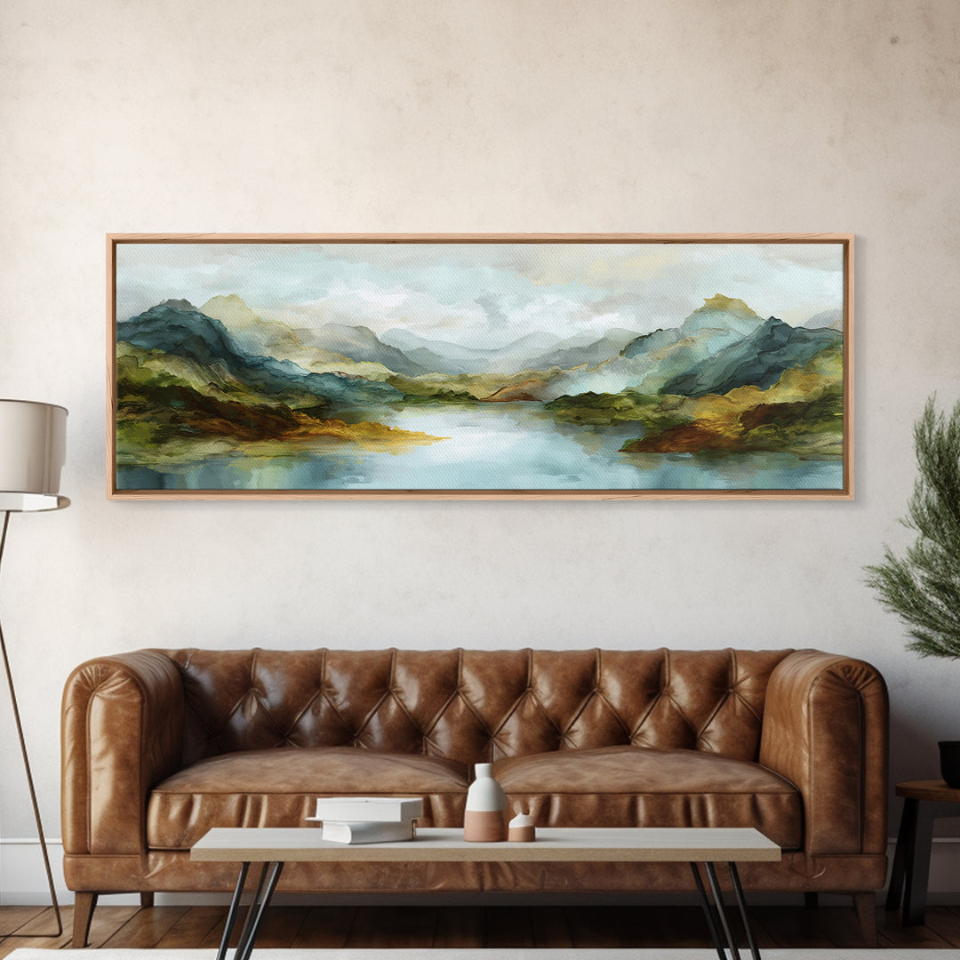 Mountain Lake with Sparkling Reflections Canvas Print, Impressionist Art, Abstract Painting, Living Room Decor, Impression, IMP-3x1-16