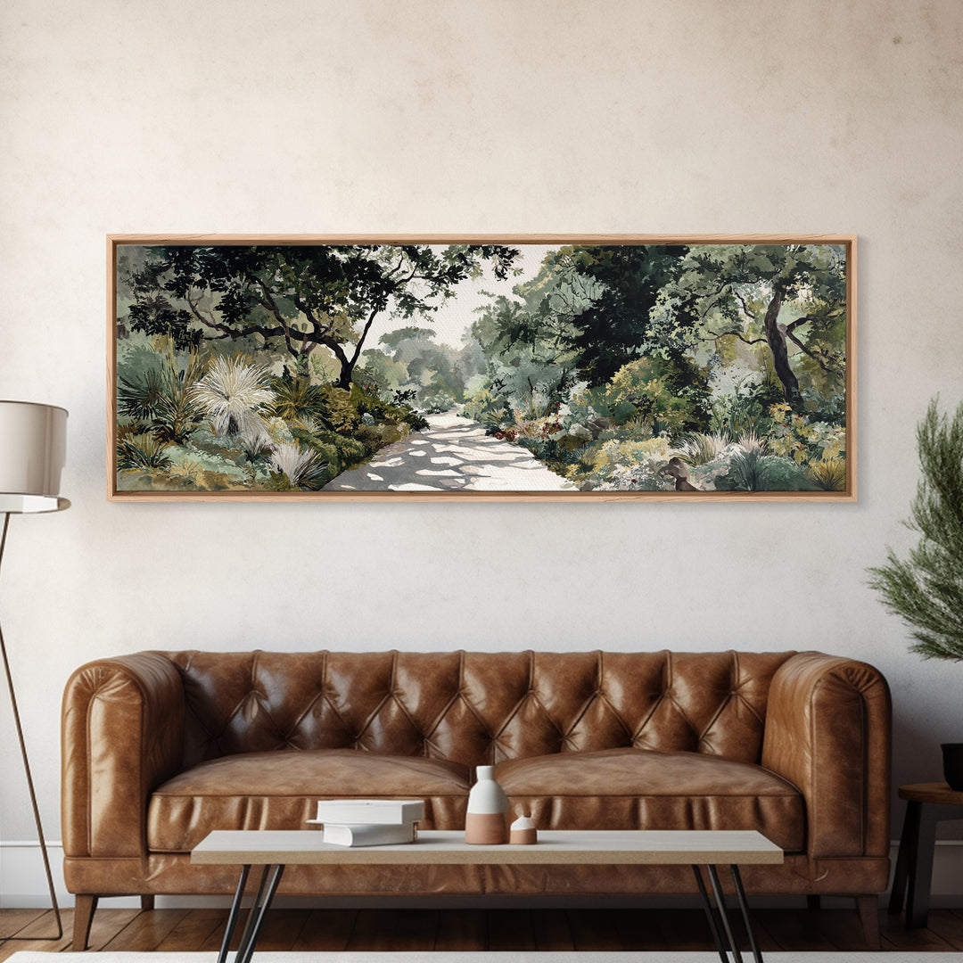 Garden Path Covered Framed Canvas Print, Impressionist Art, Living Room Decor, Watercolor Art, Impression, Landscape Art, IMP-3x1-18