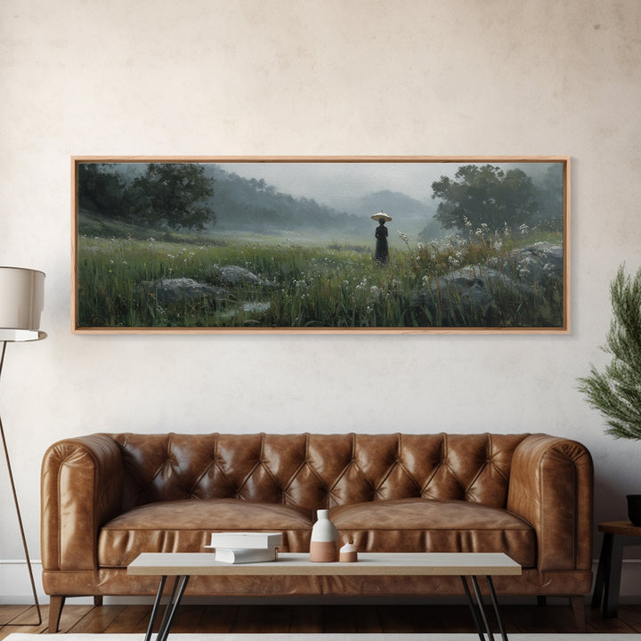 Woman with Parasol in Breezy Meadow Canvas Print, Impressionist Art, Luxury Decor, Living Room Decor, Fine Art, Impression, IMP-3x1-19