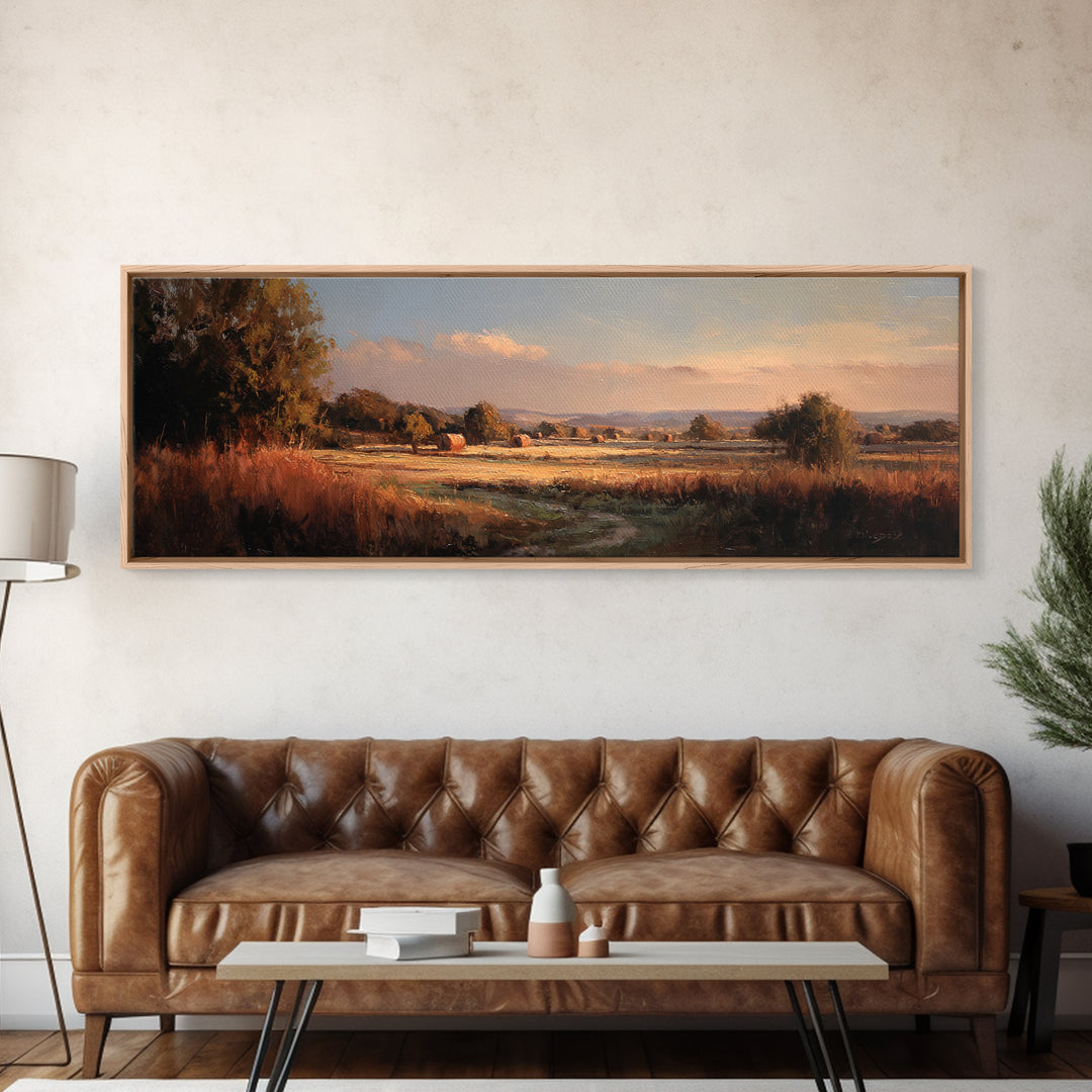 Haystacks Glowing at Golden Hour Canvas Print, Impressionist Art, Colorful Wall Art, Living Room Decor, Fine Art, Impression, IMP-3x1-20